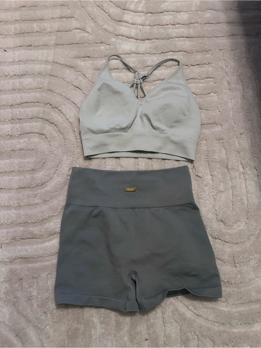 Light Sage Green Sports Bra & High-Waist Shorts Set Small Workout Set